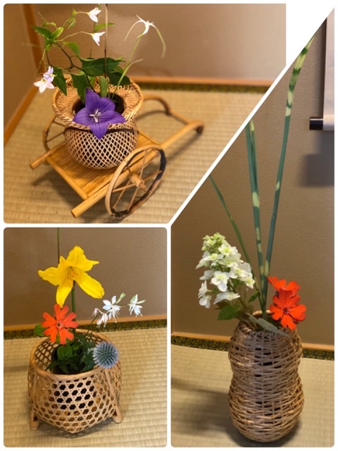 送料0円】 竹 竹工芸品 竹細工 花器 花籠 虎斑竹 花入れ 茶道具 華道池坊 花展
